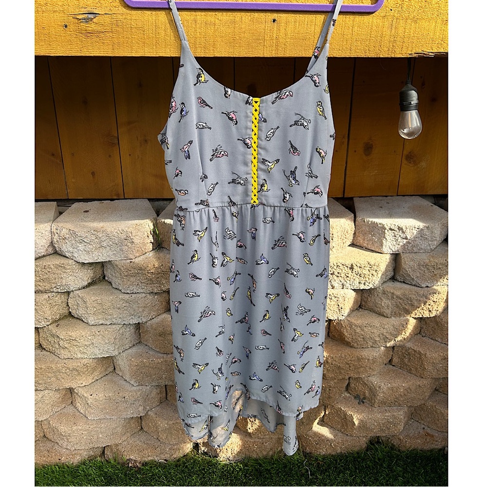 Sz-L-Xhiliration multi-color hi-lo bird dress